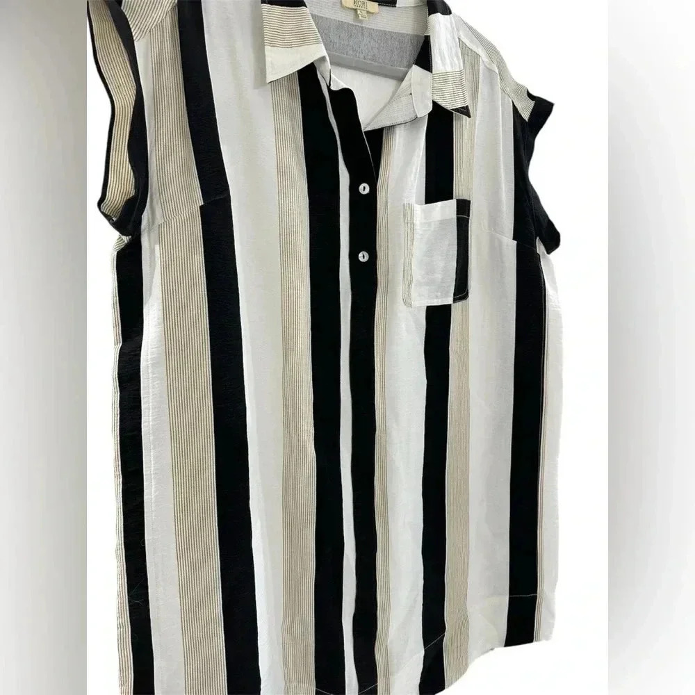 KORI Black & White Striped Short Sleeve Collared Shirt Dress Size Large - EUC - Picture 2 of 6